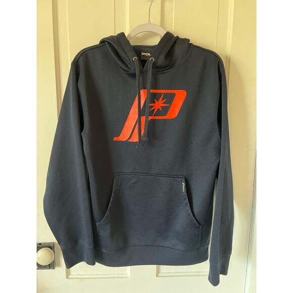 Polaris star men's small retro logo hoodie navy blue fleece lined wicking snow - Picture 3 of 9